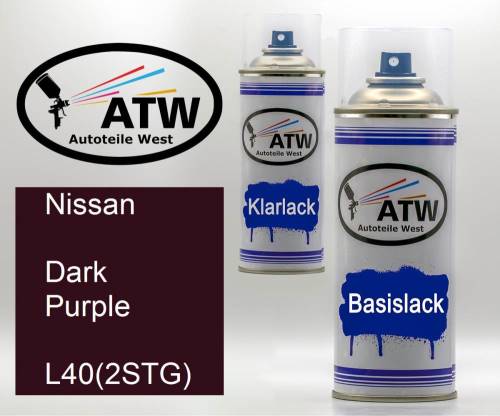 Nissan, Dark Purple, L40(2STG): 400ml Sprühdose + 400ml Klarlack - Set, von ATW Autoteile West.